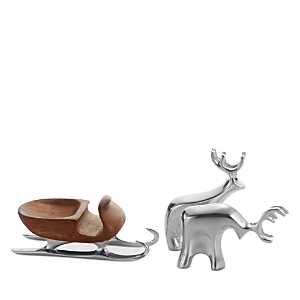 Nambe 3 Piece Miniature Sleigh With Pair Of Reindeer In Silver