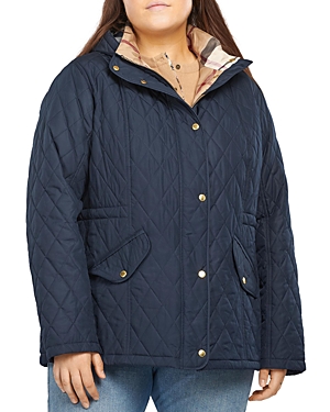 Barbour Millfire Diamond Hooded Quilted Jacket In Navy/hessian