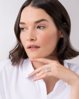 18K Yellow Gold & Sterling Silver High Bar Statement Ring