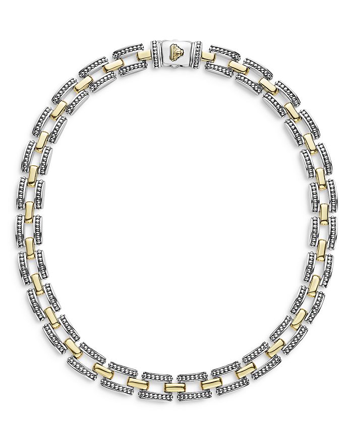 LAGOS - 18K Yellow Gold & Sterling Silver High Bar Link Statement Necklace, 16"
