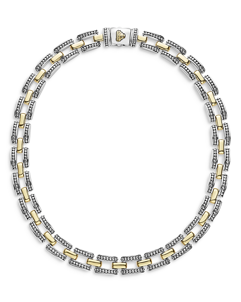 Lagos 18K Yellow Gold & Sterling Silver High Bar Link Statement Necklace, 16