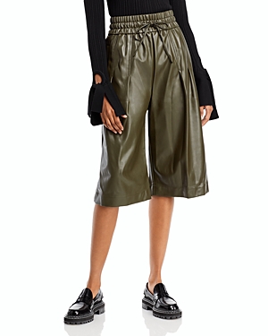 3.1 Phillip Lim Vegan Leather Drawstring Culottes In Dark Olive