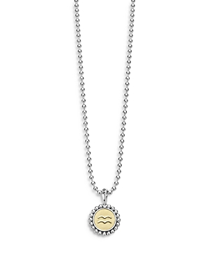 Lagos Sterling Silver And 18k Yellow Gold Signature Caviar Zodiac Pendant Necklace, 16 In Aquarius