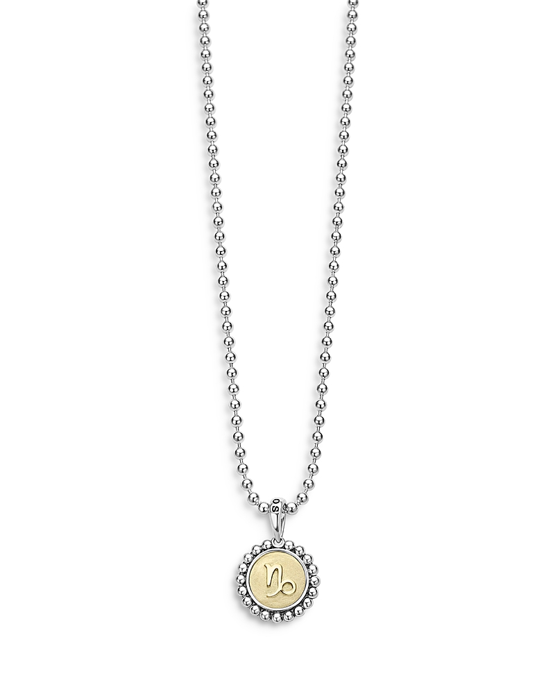 Lagos Sterling Silver and 18K Yellow Gold Signature Caviar Zodiac Pendant Necklace, 16