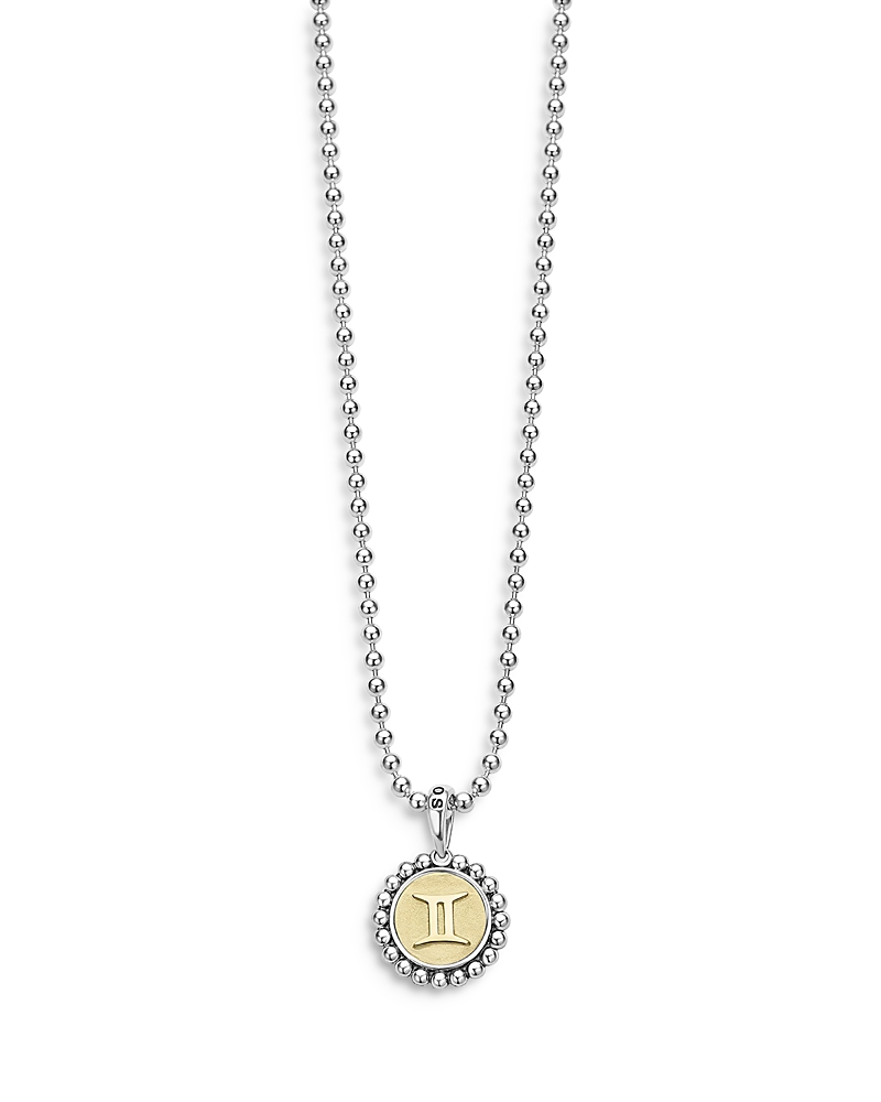 Lagos Sterling Silver and 18K Yellow Gold Signature Caviar Zodiac Pendant Necklace, 16