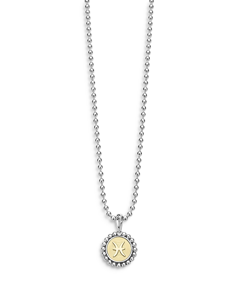 Lagos Sterling Silver and 18K Yellow Gold Signature Caviar Zodiac Pendant Necklace, 16