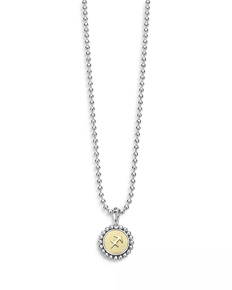 Lagos Sterling Silver and 18K Yellow Gold Signature Caviar Zodiac Pendant Necklace, 16