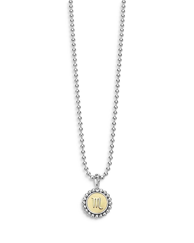 Lagos Sterling Silver and 18K Yellow Gold Signature Caviar Zodiac Pendant Necklace, 16