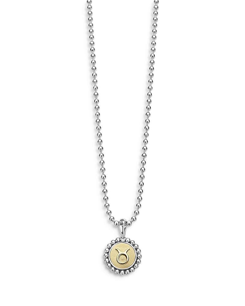 Lagos Sterling Silver and 18K Yellow Gold Signature Caviar Zodiac Pendant Necklace, 16