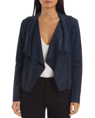 Bagatelle Faux-suede Drape-front Jacket In Navy