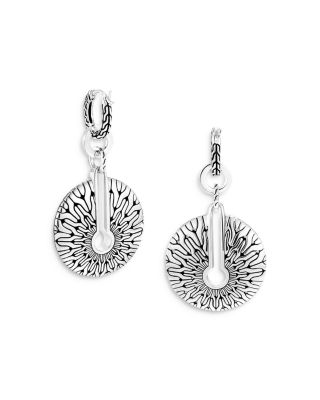 Radial Sterling Silver Classic Chain Convertible Disc Drop Hoop Earrings