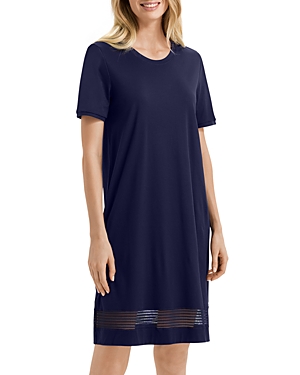 Hanro Ira Short Sleeve Gown In Intense Blue