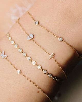 14K Yellow Gold Itty Bitty Butterfly & Diamond Bracelet