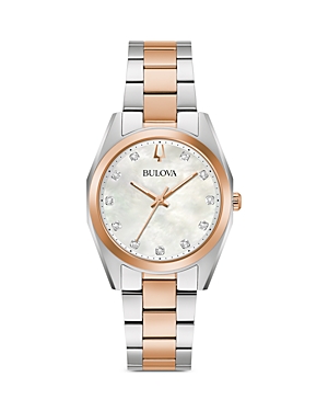 Bulova Women's Surveyor Diamond Accent Two-tone Stainless Steel Bracelet Watch 31mm In White/two Tone