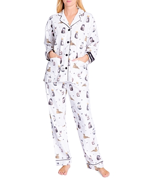Pj Salvage Cotton Printed Flannel Pajamas & Headband Set In Ecru