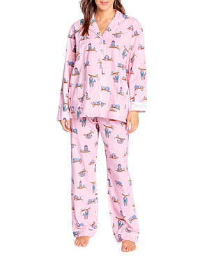 Pj Salvage Cotton Printed Flannel Pajamas & Headband Set In Light Pink