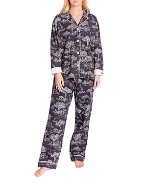Pj Salvage Cotton Printed Flannel Pajamas & Headband Set In Slate