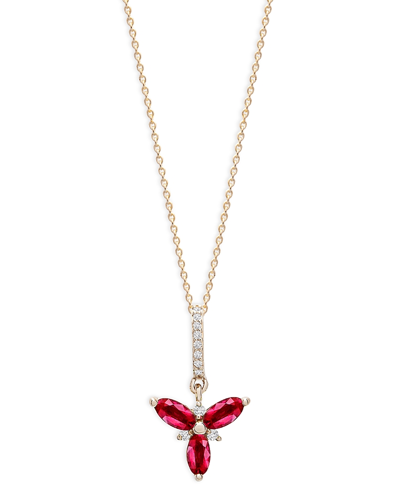 Bloomingdale's Fine Collection Ruby & Diamond Trio Pendant Necklace in 14K Yellow Gold, 18