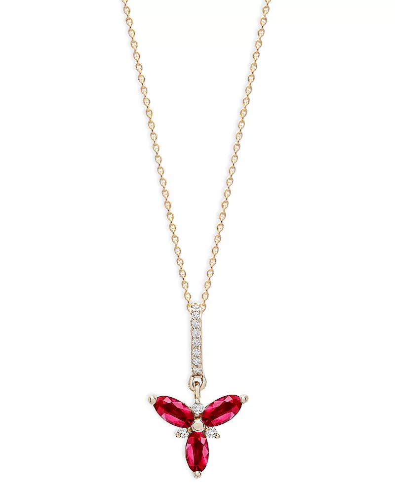Bloomingdale's Fine Collection Ruby & Diamond Trio Pendant Necklace in 14K Yellow Gold, 18