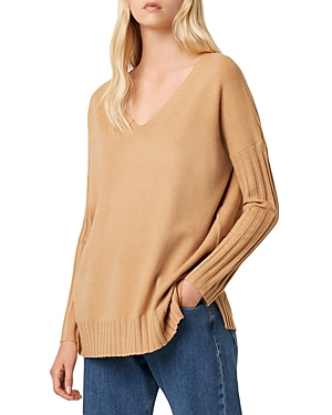 French Connection Baby Soft Ribbed Sleeve Sweater In Camel Melange