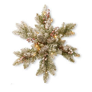National Tree Company 18 Dunhill Fir Snowy Snowflake With Red Berries, Cones And 15 Battery Operated Led Lights In Green