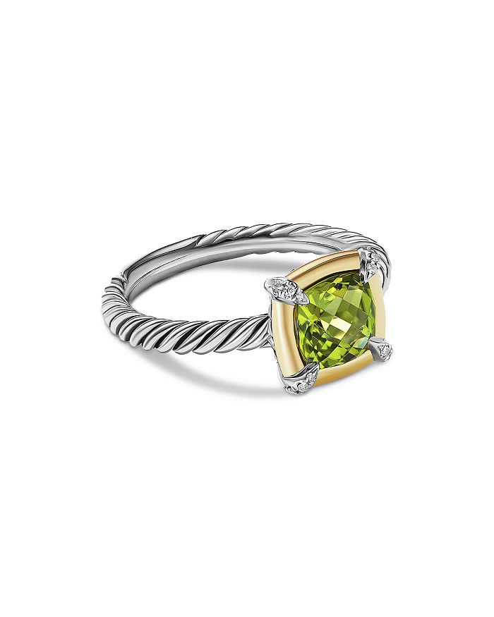 David Yurman - 18K Yellow Gold & Sterling Silver Petite Chatelaine&reg; Peridot & Diamond Bezel Ring