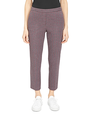 Theory Treeca Houndstooth Plaid Pull-on Pants In Merlot Multi