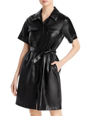 green emerald velvet dress Black Faux Leather Short Sleeve Mini Shift Dress main image 0