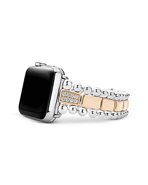 Shop Lagos Smart Caviar 18k Rose Gold & Sterling Silver Single Diamond Apple Watch Bracelet, 38-44mm In Silver/rose Gold