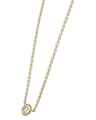 18K Yellow Gold Covet Diamond Caviar Bead Solitaire Pendant Necklace, 16-18"