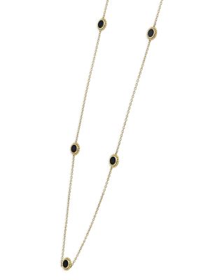 18K Yellow Gold Covet Onyx Seven Station Caviar Bead Statement Necklace, 32"