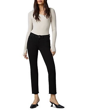 Shop Dl 1961 Mara Mid Rise Instasculpt Straight Ankle Jeans In Black Peached Raw