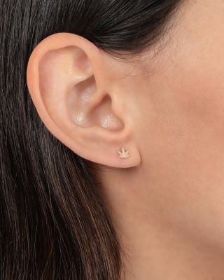 14K Yellow Gold Leaf Stud Earring
