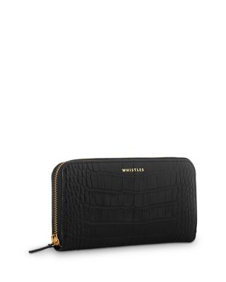 Croc Embossed Leather Long Wallet