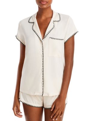 Eberjey Frida Whipstitch Short Pajama Set In Kelp/bone