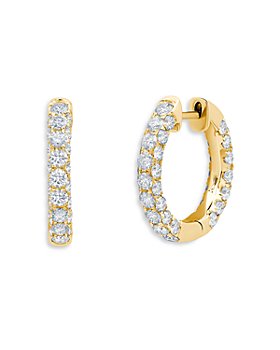 Graziela - 18K Yellow Gold Diamond Three Sided Hoop Earrings