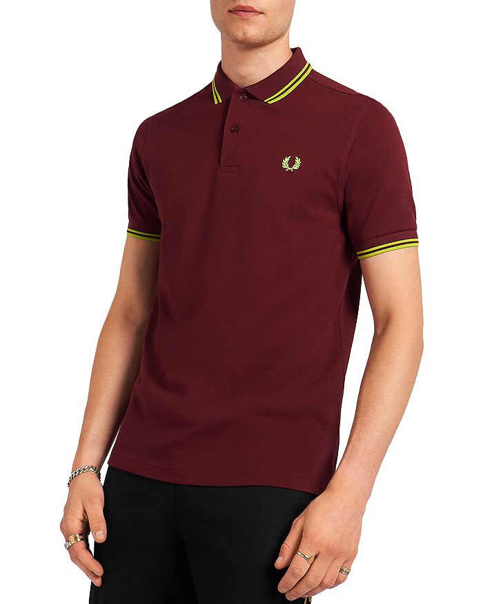 Fred Perry Twin Tipped Slim Fit Polo In Aubergine/lime