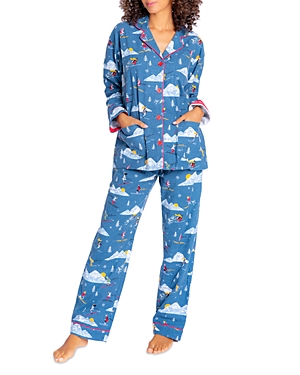 Pj Salvage Cotton Printed Flannel Pajamas & Headband Set In Dark Denim