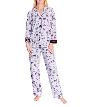 Pj Salvage Cotton Printed Flannel Pajamas & Headband Set In Light Grey