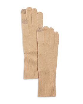 Bloomingdale's Women's TouchTech Beige Wool & Leather Gloves 
