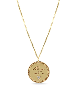 Zoe Chicco 14K Yellow Gold Diamond All You Need is Love Mantra Pendant Necklace, 16-18