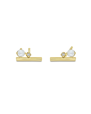 Zoë Chicco 14k Yellow Gold Cultured Freshwater Pearl & Diamond Wire Stud Earrings