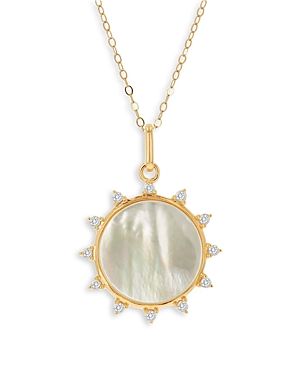 14K Yellow Gold Mother of Pearl & Diamond Sun Pendant Necklace, 17