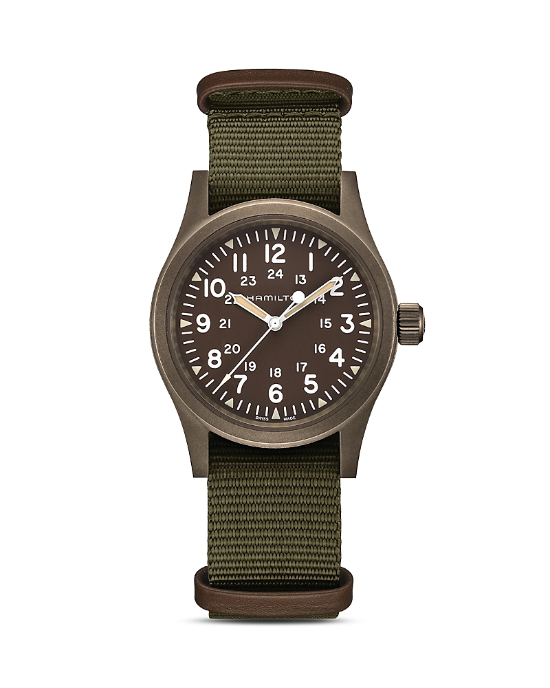 Hamilton Men's Swiss Mechanical Khaki Field Green Fabric Strap Watch 38mm In Brown/green