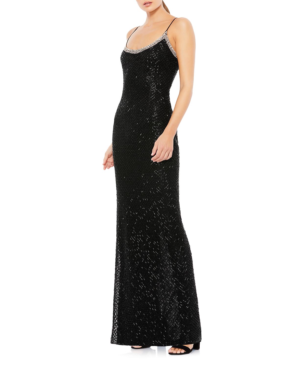Mac Duggal Beaded Spaghetti Strap Column Gown