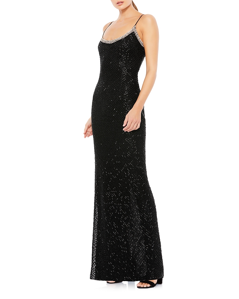 Mac Duggal Beaded Spaghetti Strap Column Gown