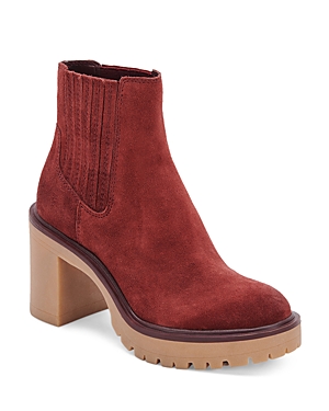 Dolce Vita Caster H2o Waterproof Block Heel Bootie In Maroon Suede