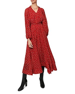 Maje Rombe Printed V-neck Midi Dress In Red Horses