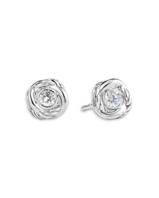 David Yurman - 18K White Gold Crossover Infinity Stud Earrings with Diamonds