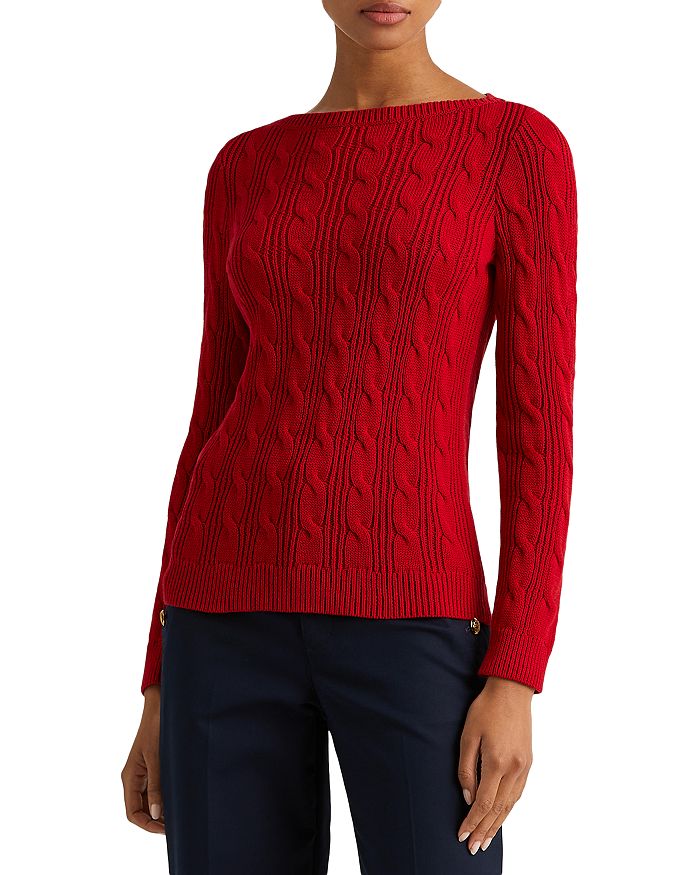 Ralph Lauren Cable Knit Boat Neck Cotton Sweater